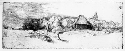 Landschaft mit einem Turm, ca. 1651 von Rembrandt van Rijn